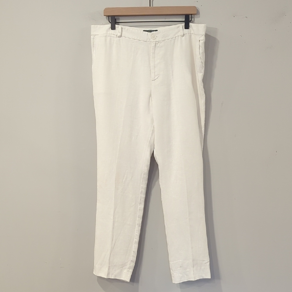 Lauren Ralph Lauren Straight Leg Pants 100% Linen White 🤍‎ size 16